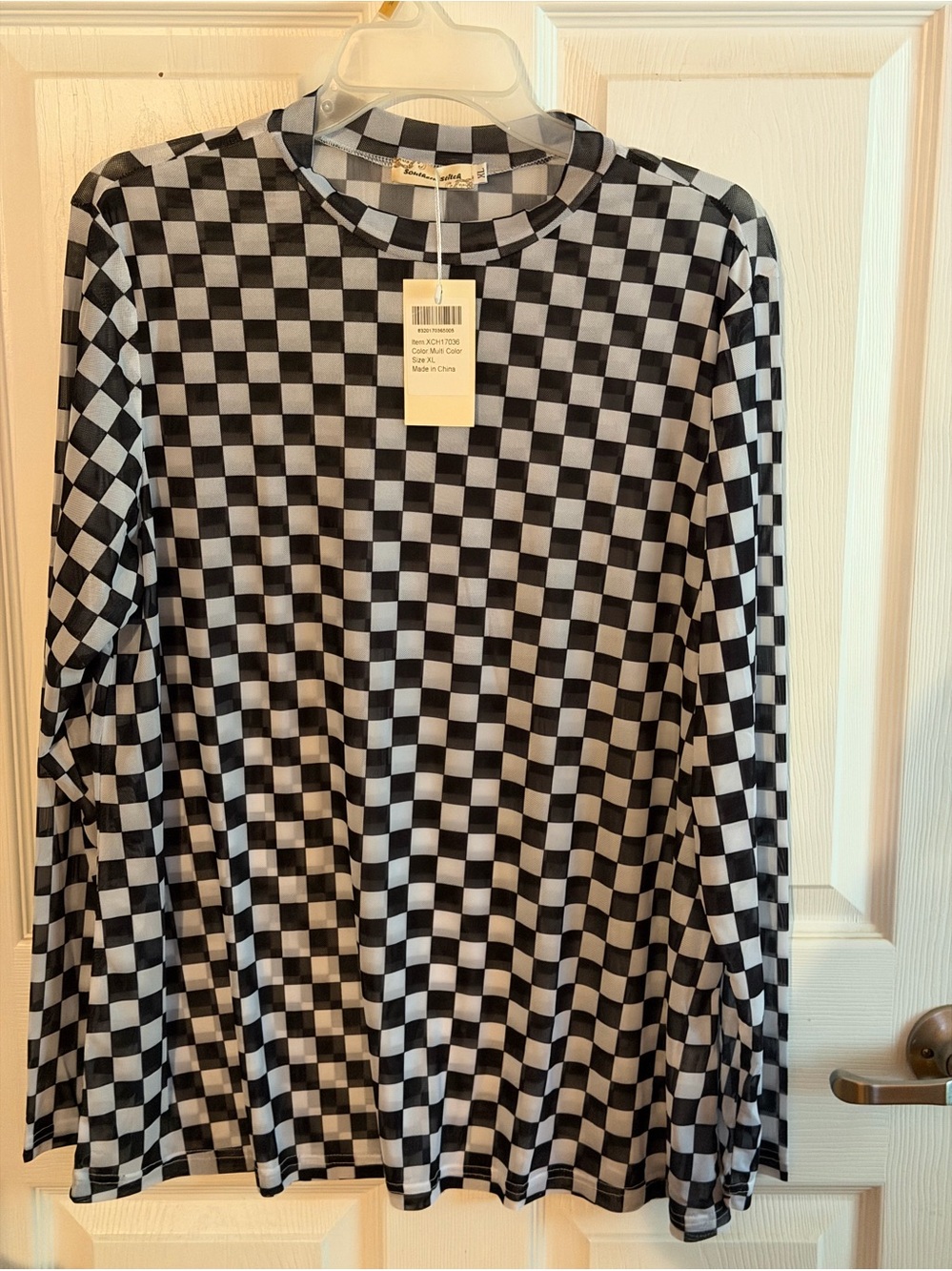 Checkerboard Long-Sleeve Tee — Black & White